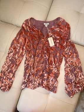 Sundance Rose-Mauve Velvet Burnout Floral Blouse